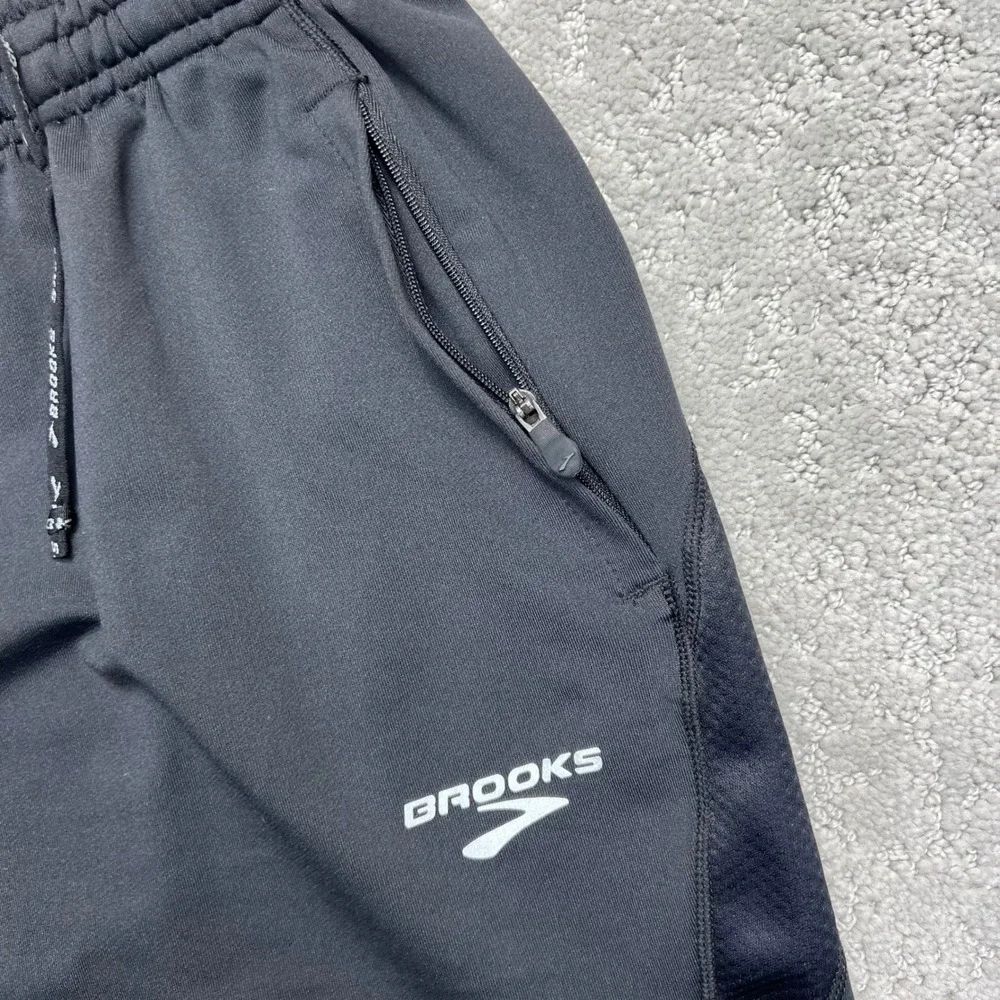 Brooks Track Pants Mens Large Black Athletic Running Active Ankle Zip Pockets